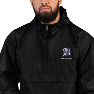 embroidered champion packable jacket black zoomed in 60edcc96b0fc0